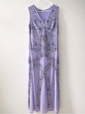 Vintage Style Lavender Beaded Evening Dress Size 16